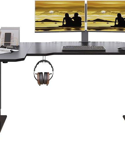 Adjustable Height L-Shaped 59 Inch Electric Standing Desk - Sit Stand Computer Desk, Stand Up Desk Table for Home Office, Black Frame and Top - LeafyLoom
