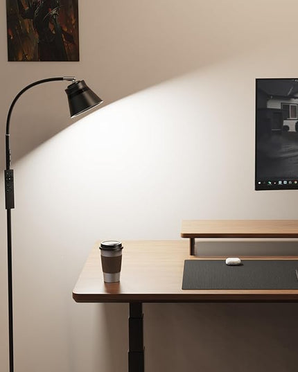 AXX LED Reading Floor Lamp for Office/Living Room/Bedroom, 2000LM Bright Dimmable Standing Lamp with Remote for Task and Craft - Black, Adjustable Gooseneck, Industrial, Minimalist, Small, Metal - LeafyLoom