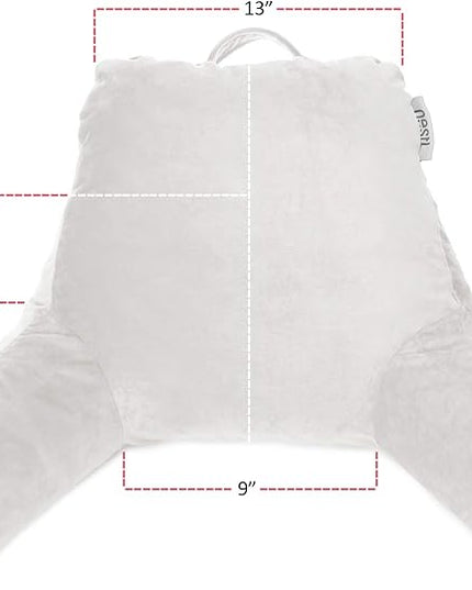 Clara Clark Reading Pillow for Kids, Small Back Pillow for Sitting Up in Bed, Memory Foam Back Support Pillow, Reading Pillows for Sitting in Bed, White Gaming Pillow for Bed with Arms and Pockets - LeafyLoom