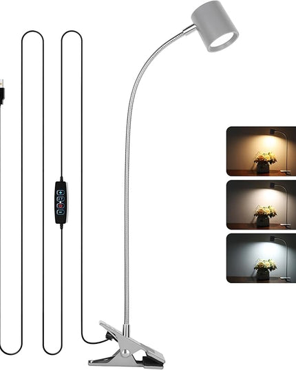 Dott Arts Desk Lamp,USB Clip On Light with 3 Color Modes,LED 10 Levels Brightness Reading Lamp, 360°Gooseneck Book Light,Eye-Care Reading Light for Home Office,Headboards Grey - LeafyLoom