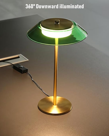 TORCHSTAR Green Glass LED Desk Lamp, 3-Step Dimmable Desk Lamps with Antique Brass Body, 330LM 100-240V Vintage Desk Lamps for Home Office Dining Room, ETL&UL Listed, 3000K Warm White - LeafyLoom