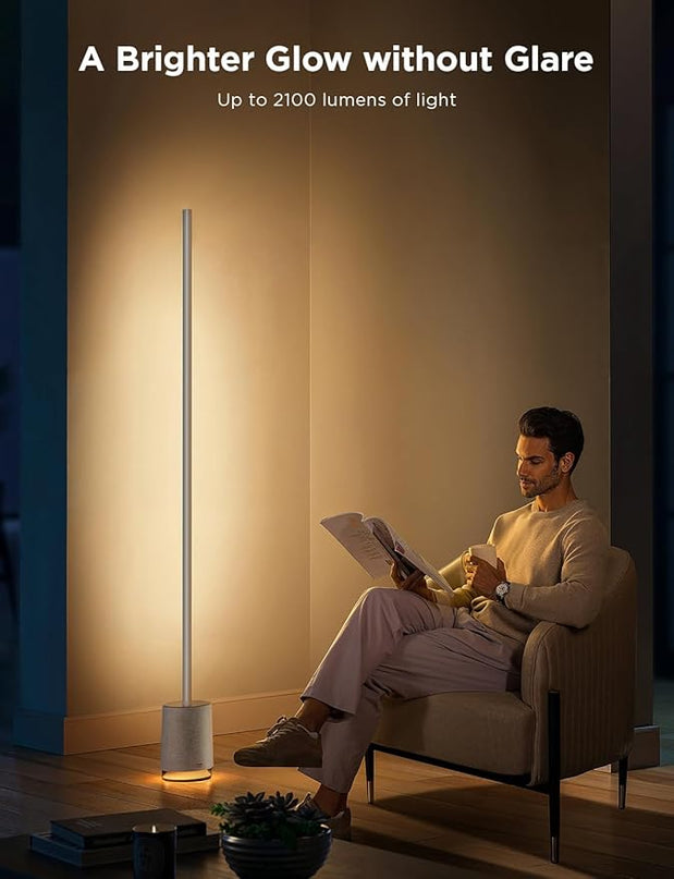 Govee Floor Lamp Pro, RGBIC LED Lamp with Bluetooth Speaker and White Noise, 2100 Lumens Standing Lamp, Works with Alexa, 16 Million Colors, Music Sync, Floor Lamp for Bedroom, Living Room, Gray - LeafyLoom