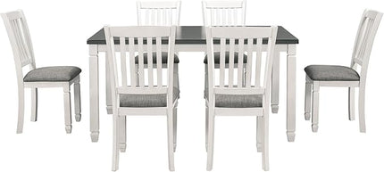 RITSU 7-Piece Dining Set Wood Rectangular Table and 6 Upholstered Chairs with Shaped Legs for Living Furniture, Guest Room, Home Bar, and Kitchen, Gray+White, Natural Cherry - LeafyLoom