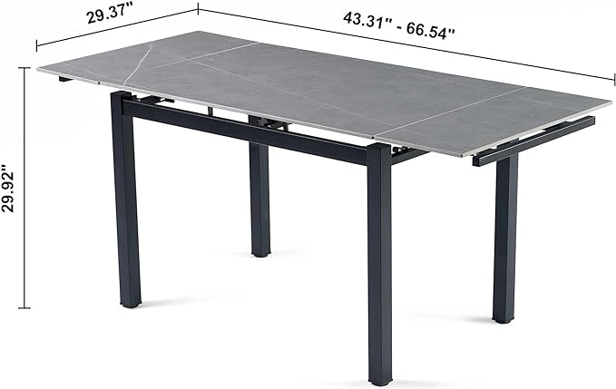 NicBex 43.31Inch Rectangular Expandable Dining Table,Minimalist Kitchen Table with Grey Ceramic Tabletop for 4 to 6,Dining Room Table for Kitchen,Small Space and Living Room,Space-Saving,Grey - LeafyLoom