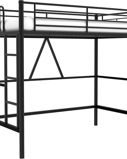VECELO Metal Loft Bed Twin Size, Heavy Duty Bedframe with Removable Ladder and Safety Guardrail, Space-Saving, Noise Free, No Box Spring Needed, Black - LeafyLoom