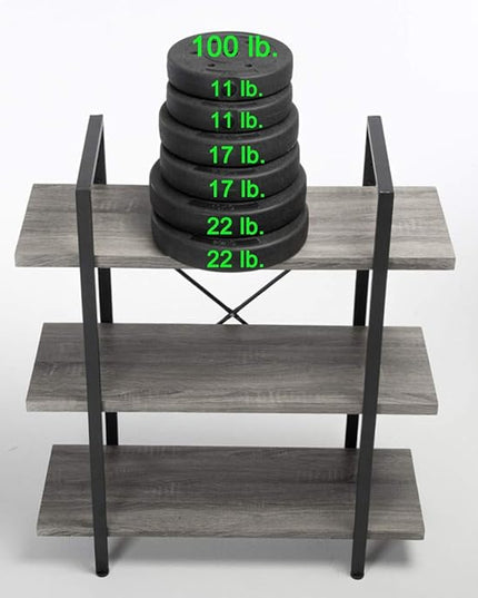 HSH 3-Shelf Bookcase, Rustic Gray 3 tier Bookshelf, Vintage Industrial Wooden and Metal Display and Storage Bookshelves Tower for Home Office Livingroom Bedroom Light Grey Oak - LeafyLoom