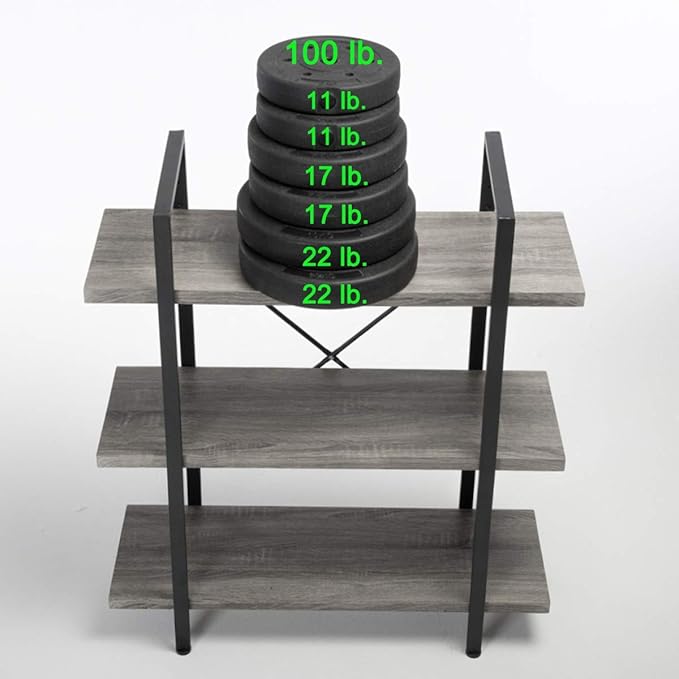 HSH 3-Shelf Bookcase, Rustic Gray 3 tier Bookshelf, Vintage Industrial Wooden and Metal Display and Storage Bookshelves Tower for Home Office Livingroom Bedroom Light Grey Oak - LeafyLoom