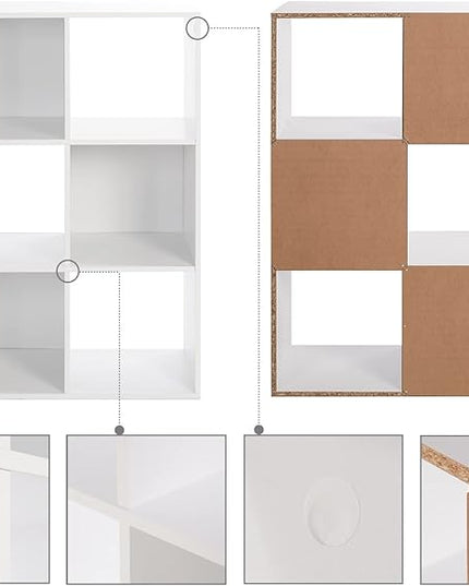 PATHIRA US Wooden Storage Bookcase 6-Cube, Fits 11 Inch Storage Bin, Modular Bookshelf Square Cabinet Organizer, Display Cube Shelves Compartments, White - LeafyLoom