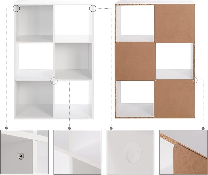 PATHIRA US Wooden Storage Bookcase 6-Cube, Fits 11 Inch Storage Bin, Modular Bookshelf Square Cabinet Organizer, Display Cube Shelves Compartments, White - LeafyLoom