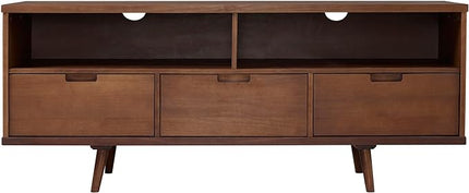 Walker Edison 3-Drawer Mid Century Modern Wood TV Stand for TV's up to 65" Flat Screen Cabinet Door Living Room Storage Entertainment Center, 58 Inch, Walnut - LeafyLoom