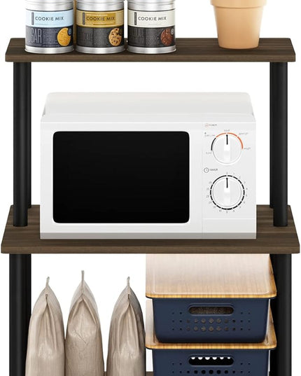 Furinno Turn-N-Tube 3-Tier Toolless Kitchen Storage Shelf, Columbia Walnut/Black - LeafyLoom