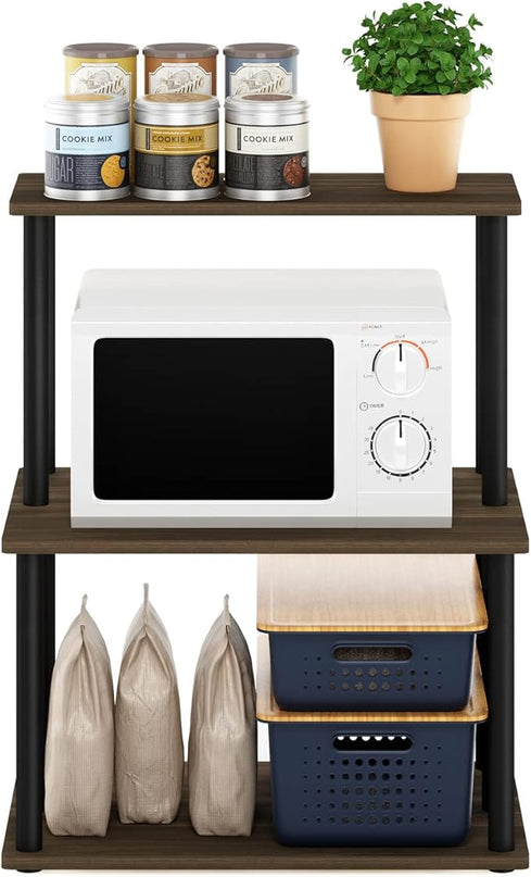 Furinno Turn-N-Tube 3-Tier Toolless Kitchen Storage Shelf, Columbia Walnut/Black - LeafyLoom