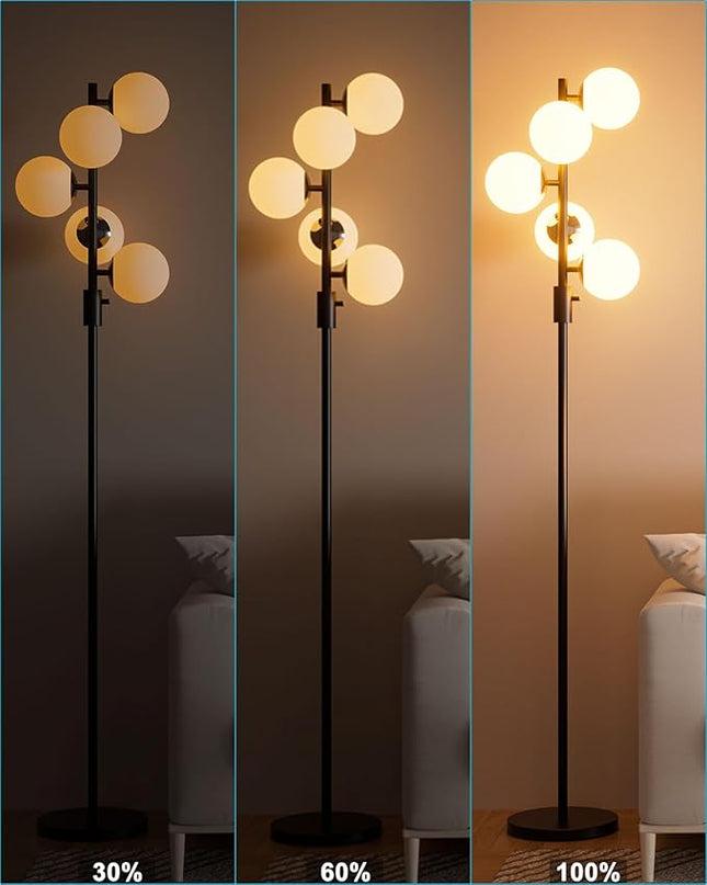 Lightdot Dimmable (Brightness Adjustable) Globe Floor Lamp, Black Retro Standing Lamps with 5x3000K G9 Bulbs Included, Mid Century Modern Floor Lamp for Living Room - LeafyLoom