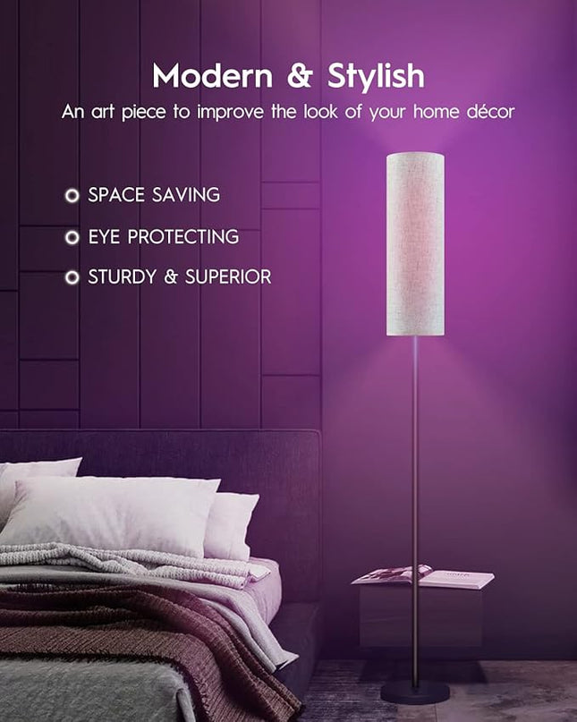 RGB Smart LED Floor Lamps for Living Room, Compatible with Alexa, Google Home, 69" Tall Modern Standing Lamp for Bedroom with Remote & WiFi APP Control, 2700k-6500k Corner Lamp with Linen Lampshade - LeafyLoom