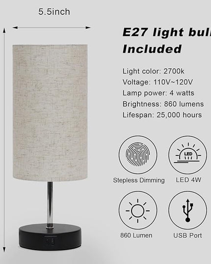 Touch Control Desk Lamp with 2 USB Ports, 3-Way Dimmable Bedside Lamp for Bedroom, Nightstand Lamp with Round Flower Fabric Shade for Living Room, Home Office (Brown-single) - LeafyLoom