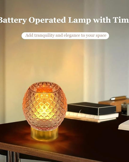 Battery Operated Lamp with Timer,Glass Cordless Lamps with LED Bulb,Decorative Lights for Living Room Bedroom Tabletop Entryway Centerpiece Gift (Pink) - LeafyLoom