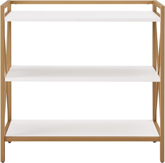 Leick Home 9261-WTGL Claudette Mixed Metal and Wood Bookshelf, White/gold - LeafyLoom
