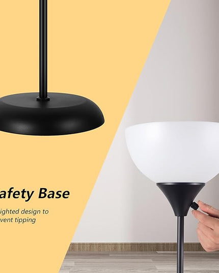 Floor Lamps for Living Room, Dimmable LED Modern Simple Standing Lamp, Tall Lamps for Bedroom Office Dining Room Kitchen, Minimalist Black Pole Lamp with Rotary Switch, 9W LED Bulb Included - LeafyLoom