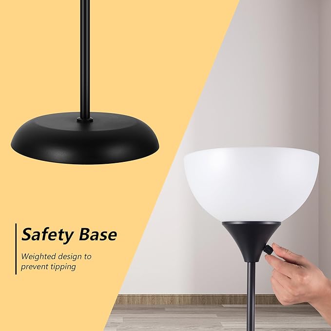 Floor Lamps for Living Room, Dimmable LED Modern Simple Standing Lamp, Tall Lamps for Bedroom Office Dining Room Kitchen, Minimalist Black Pole Lamp with Rotary Switch, 9W LED Bulb Included - LeafyLoom