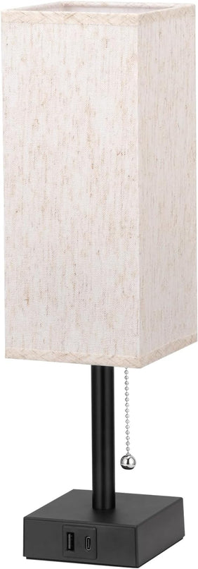 Pull Chain Small Table Lamp for Bedroom with USB Ports, 3 Color Temperature Bedside Lamp for Kid's Room Office - LeafyLoom