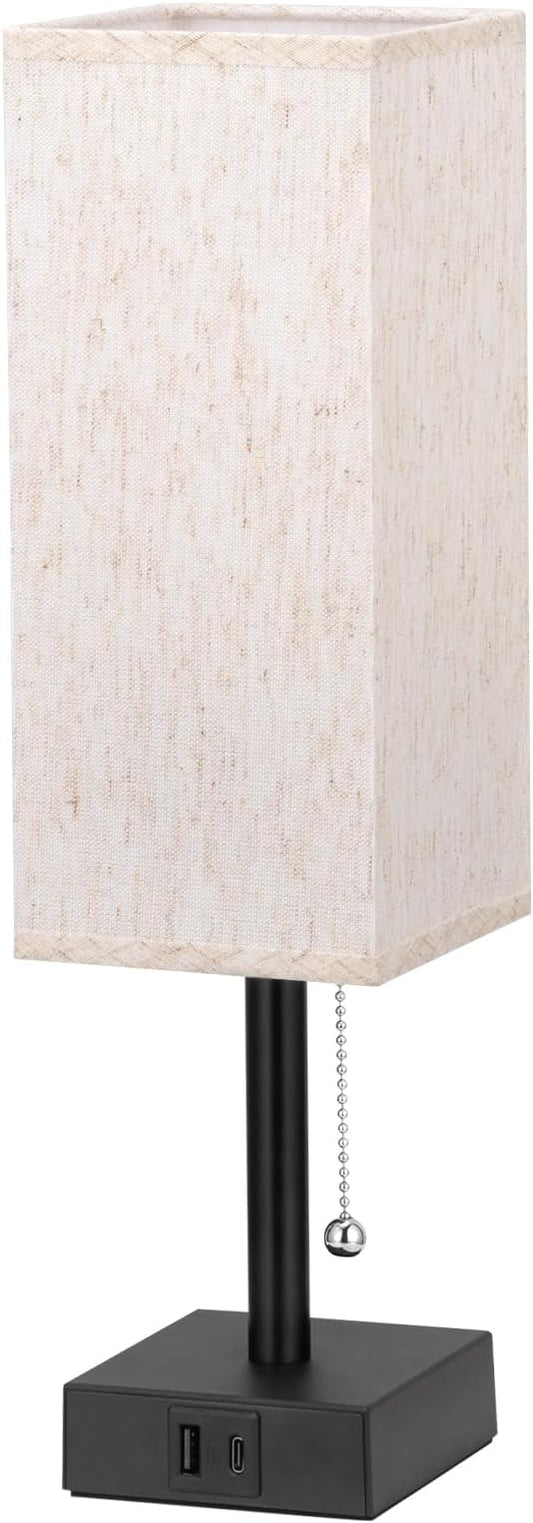 Pull Chain Small Table Lamp for Bedroom with USB Ports, 3 Color Temperature Bedside Lamp for Kid's Room Office - LeafyLoom