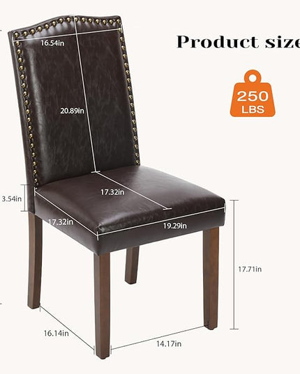 Sweetcrispy Dining Chairs Set of 4, Upholstered Leather Kitchen Room Chairs Mid Century Modern High-End Dining Room Side Chairs with Nailhead Trim and Wood Legs for Bedroom, Living Room, Brown - LeafyLoom