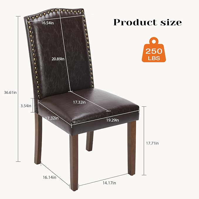 Sweetcrispy Dining Chairs Set of 4, Upholstered Leather Kitchen Room Chairs Mid Century Modern High-End Dining Room Side Chairs with Nailhead Trim and Wood Legs for Bedroom, Living Room, Brown - LeafyLoom