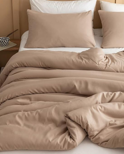 ROSGONIA Comforter Full Size for Girls Boys Teens Taupe Brown, 3pcs(1 Boho Tan Comforter & 2 Pillowcases), Lightweight Dorm Bedding All Season Bed Set - LeafyLoom