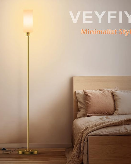 Floor Lamp, Gold Floor Lamp for Living Room, Modern Standing Lamp with Glass Lamp Shade, Vintage 68" Tall Lamp for Home & Office, Reading & Working, E26 Socket(Bulb Not Included) - LeafyLoom