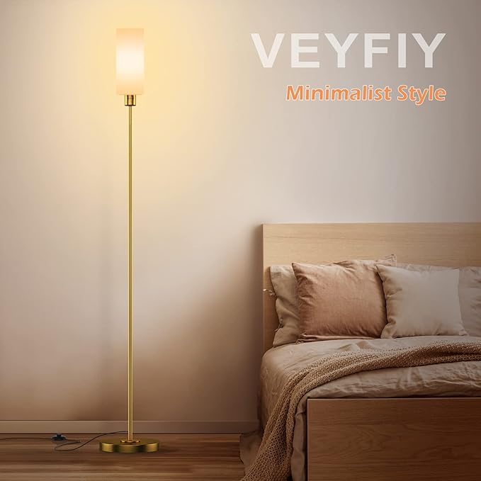 Floor Lamp, Gold Floor Lamp for Living Room, Modern Standing Lamp with Glass Lamp Shade, Vintage 68" Tall Lamp for Home & Office, Reading & Working, E26 Socket(Bulb Not Included) - LeafyLoom