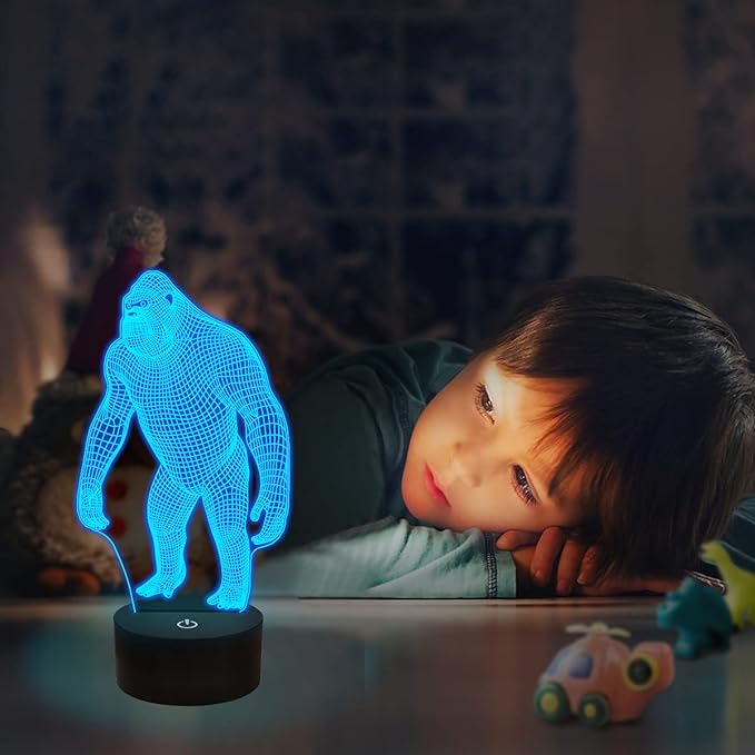 FULLOSUN 3D Night Light Ape Gorilla LED Nightlight Baby Nursery Monkey Lamp for Kids' Room Home Décor Xmas Birthday Gifts with 16 Color Changing - LeafyLoom