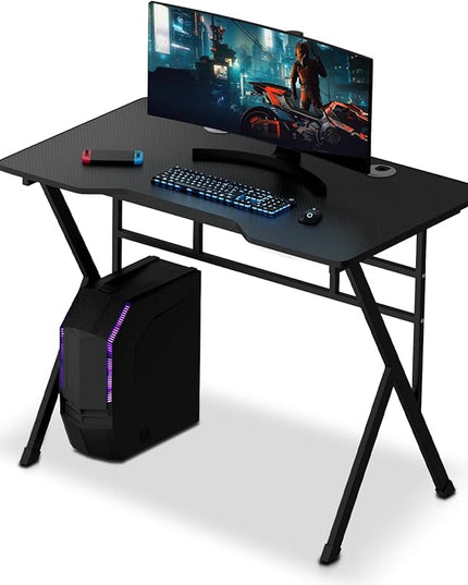 MoNiBloom Computer Desk Modern Design Home Office Gaming X-Shape Black Tabletop Simple Game Table Workstation for Corner Living Room Bedroom - LeafyLoom
