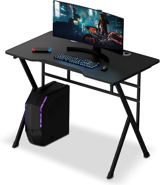 MoNiBloom Computer Desk Modern Design Home Office Gaming X-Shape Black Tabletop Simple Game Table Workstation for Corner Living Room Bedroom - LeafyLoom