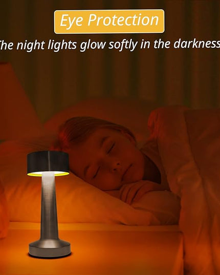 Cordless LED Touch Lamp, Dimmable Gold Yellow White 3 Colors, Rechargeable Portable Night Light for Kids Nursery Bedroom NightStand Bedside Lamp (Silver) - LeafyLoom