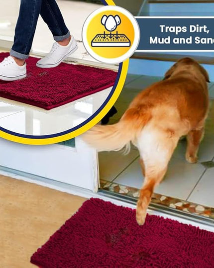Muddy Mat® Original Dog Door Mat for Muddy Paws, Super Absorbent Microfiber, Non-Slip Washable Pet Rug, Quick Dry Chenille Entryway Carpet, Machine Washable Indoor Outdoor mat, Maroon 18"x28" MuddyMat