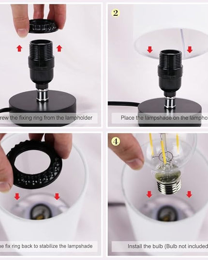 Table Lamp, Bedside Nightstand Lamp, Simple Desk Lamp, Cylinder Table Lamp for Bedroom Living Room Office Study, White Shade and Black Base - LeafyLoom