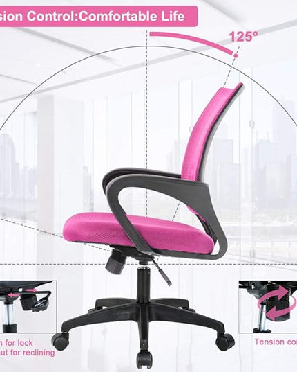 BestOffice Home Office Chair Ergonomic Desk Chair Mesh Computer Chair with Lumbar Support Armrest Executive Rolling Swivel Adjustable Mid Back Task Chair,Pink - LeafyLoom