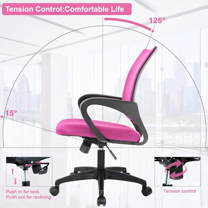 BestOffice Home Office Chair Ergonomic Desk Chair Mesh Computer Chair with Lumbar Support Armrest Executive Rolling Swivel Adjustable Mid Back Task Chair,Pink - LeafyLoom