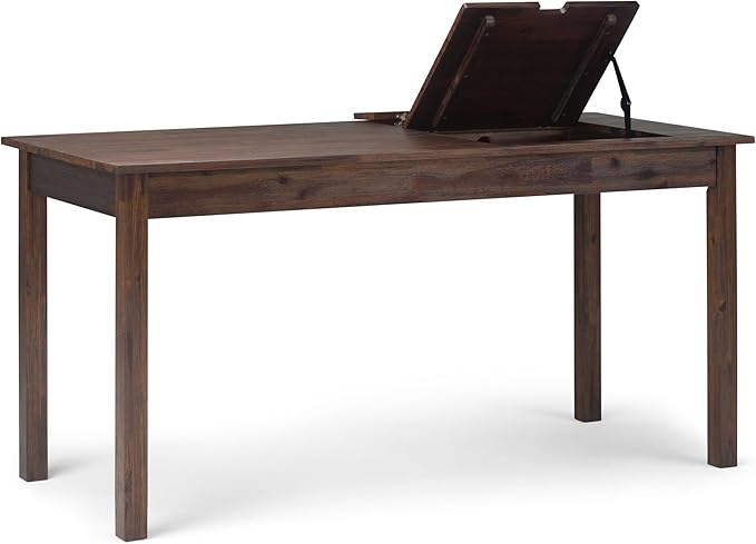 SIMPLIHOME Monroe SOLID WOOD Rustic 60 inch Home Office Desk, Writing Table, Workstation, Study Table Furniture in Distressed Charcoal Brown - LeafyLoom