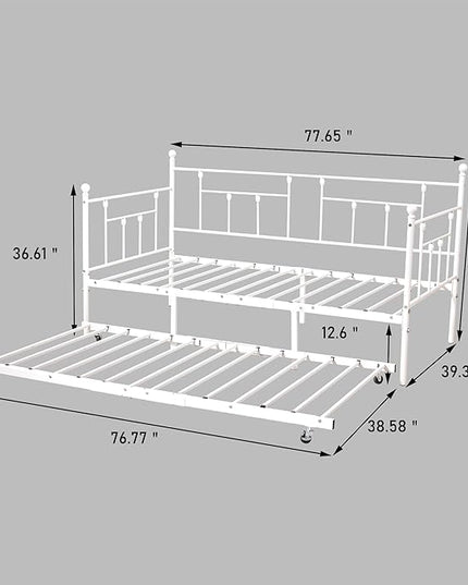 Twin Daybed with Trundle/Steel Slat Support/Space Saving Trundle Bed and Multi-Functional Furniture for Living Room and Guest Room, White - LeafyLoom