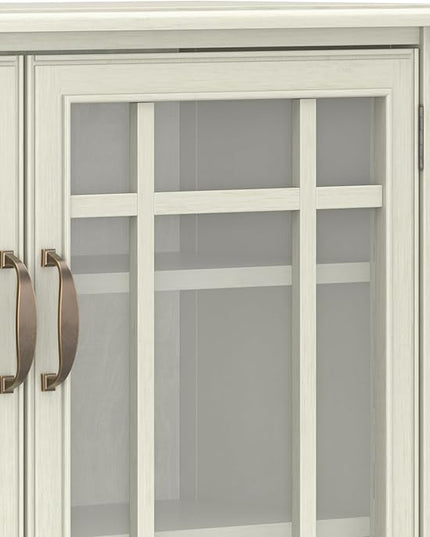SIMPLIHOME Connaught Low Storage Cabinet, 46 inch, Antique White - LeafyLoom