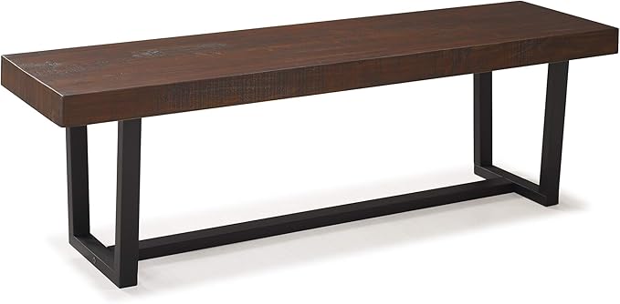 Walker Edison Industrial Farmhouse Wood Entryway Dining Bench Kitchen Table Set Dining Chairs, 60 Inch, Brown - LeafyLoom