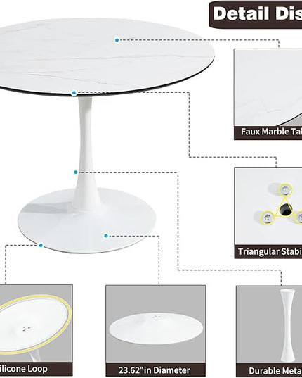 NicBex Dining Table Contemporary Kitchen Table Tulip Dining Table Farmhouse Rustic Mid-Century Round Dining Table for Small Places Round Dining Table, Easy Assembly, White - LeafyLoom