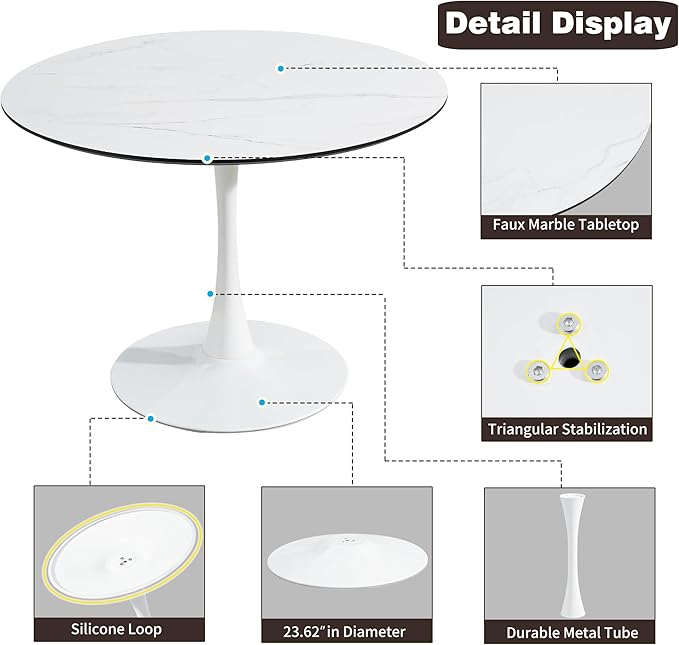 NicBex Dining Table Contemporary Kitchen Table Tulip Dining Table Farmhouse Rustic Mid-Century Round Dining Table for Small Places Round Dining Table, Easy Assembly, White - LeafyLoom