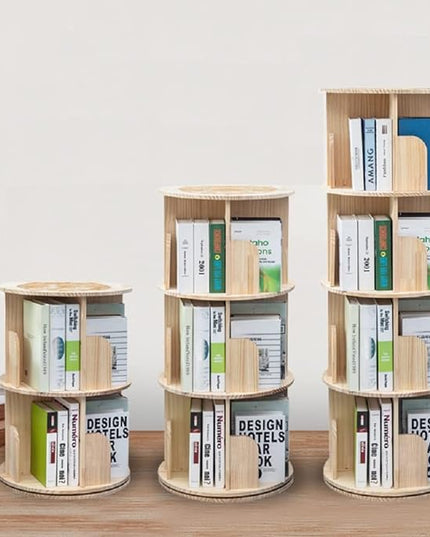 Rotating Bookshelf 360 Display 4 Tier Floor Standing Bookcase Storage Rack for Kids&Adults Solid Wood Bookshelf Organizer - LeafyLoom