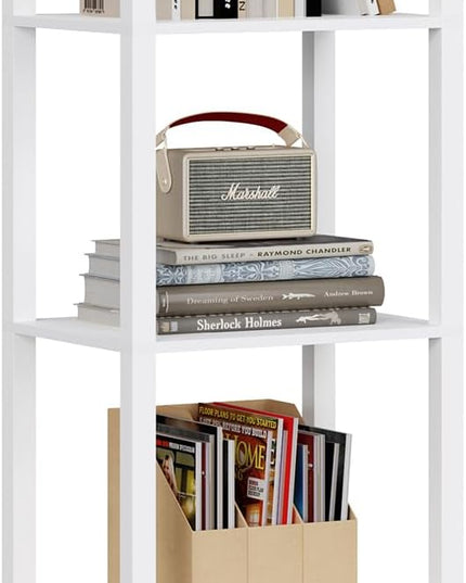 TUTOTAK 5 Tier Bookcase and Bookshelf, Narrow Book shelf with Door for Small Space, for Living Room, Office, Study, Entryway, White BS03BW005 - LeafyLoom