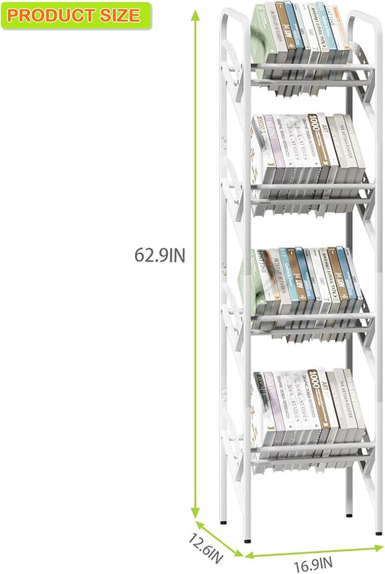 Bookshelf Storage Shelf Bookcase Freestanding Storage Stand Book Organizer for Living Room, Bedroom, Kitchen, Rust Resistance,Easy Assembly Multi-Functional Organizer (4 Tiers, White) - LeafyLoom