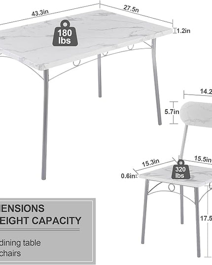VECELO Dining Table Set for 4 5 Piece Dinette with Chairs for Kitchen, Breakfast Nook and Small Space, 43.3", White - LeafyLoom