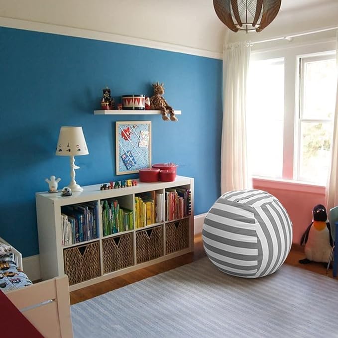 Wekapo Stuffed Animal Storage Bean Bag Chair Cover for Kids | Stuffable Zipper Beanbag for Organizing Children Plush Toys Large Premium Cotton Canvas (Gray, XX-Large) - LeafyLoom