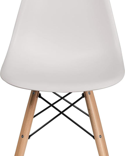 Flash Furniture Elon Series Plastic Modern Dining Chairs with Wooden Legs, Mid-Century Side Chairs for Dining Rooms and Offices, Set of 2, White - LeafyLoom
